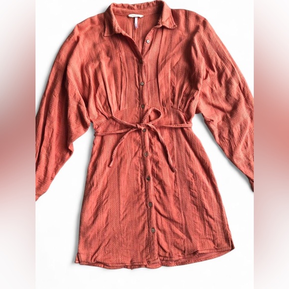 Free People Batwing Shirt Dress Tangerine Boho Mini 90% Cotton Women’s Sz XS - Picture 4 of 13